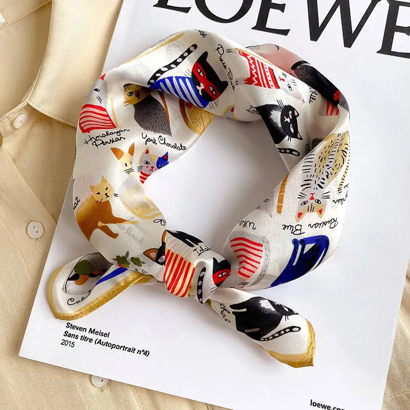 Scarf 100% Silk Bandana Women Square Scarves, Luxury High Quality