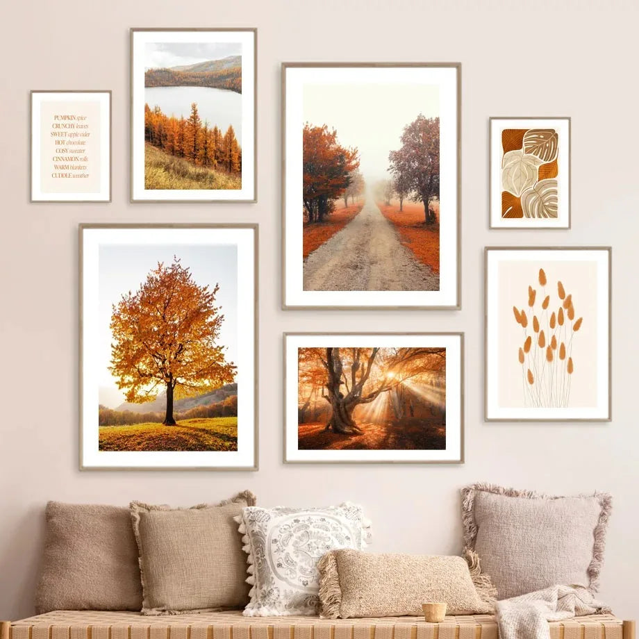 Wall Art Canvas Print Autumn Lake Sunshine Through Tree Maple