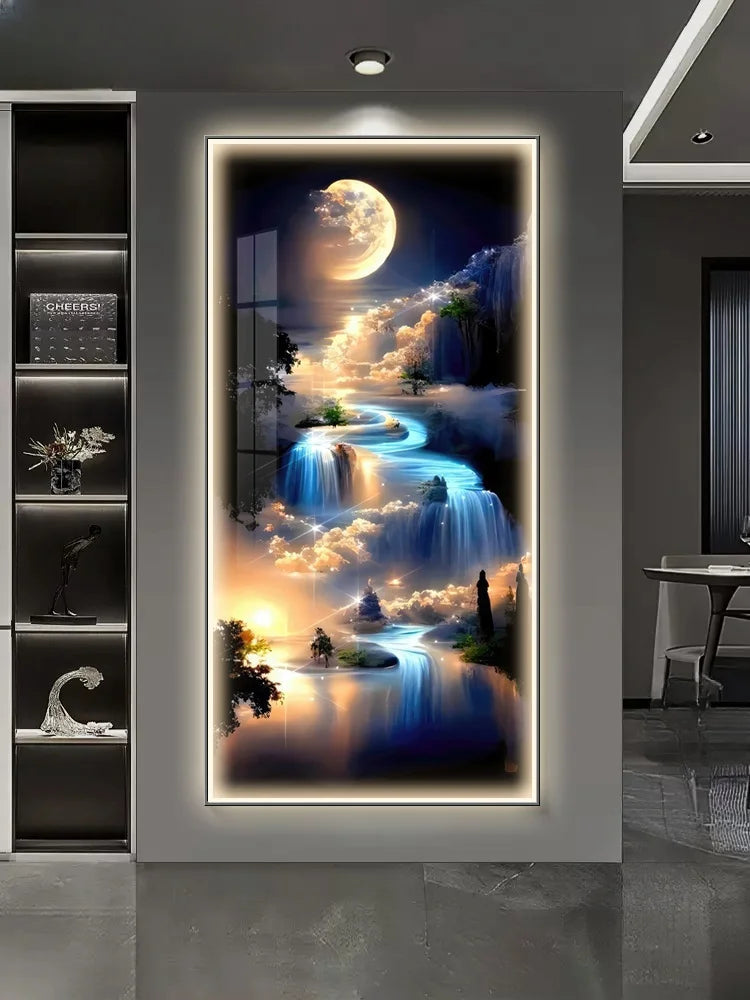Moonlight On Ocean Waves. Light Painting