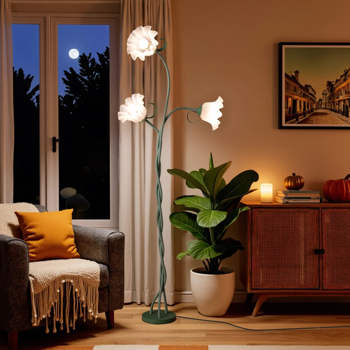 Retro 3-Head Floor Lamp, Dimmable, Flexible neck, Adjustable