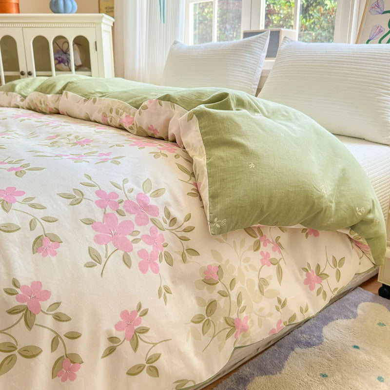 100% Cotton Duvet Cover - Floral Printed Design, Luxury Pre-Washed Finish, Single Duvet Cover for Bedroom - Easy Care