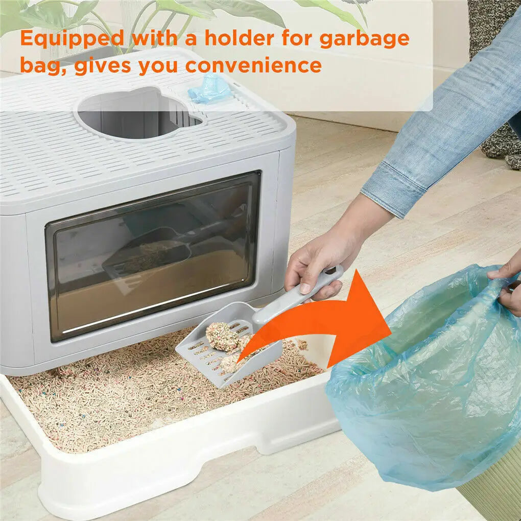 Litter Box, Top and Side Entry/Exit, Foldable Pull Out Litter Tray