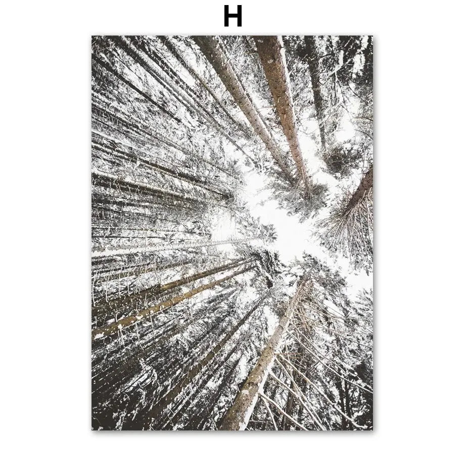 Wall Art Canvas Winter Snow House, Pine Tree, Reindeer