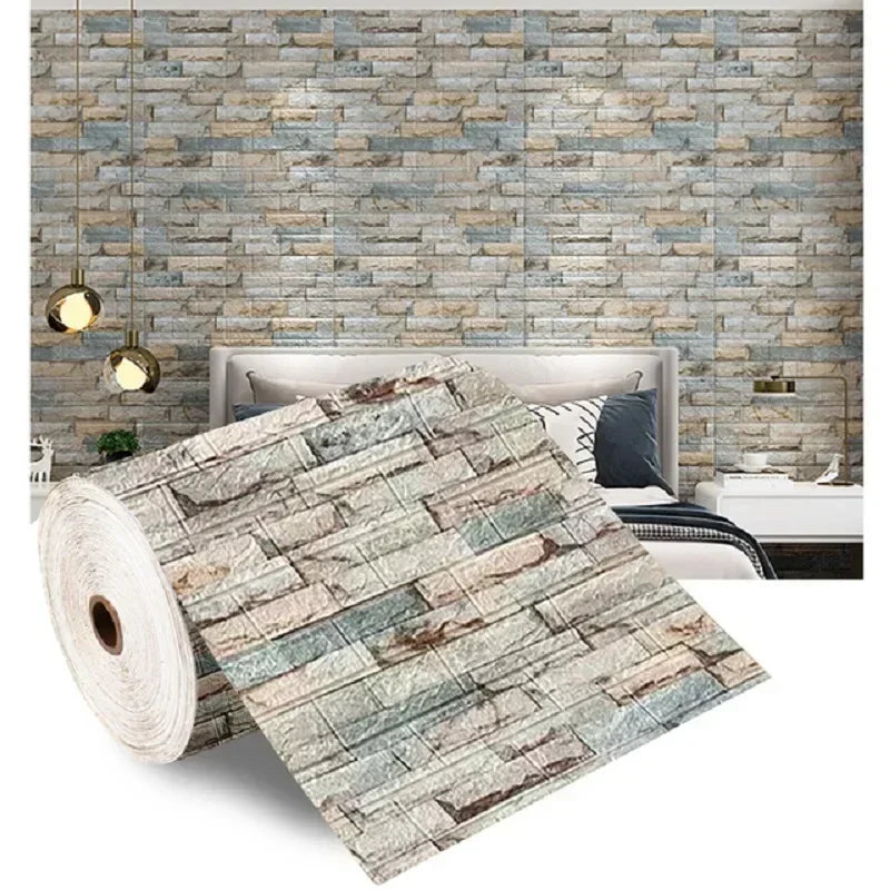 70cmx1/5/10m 3DWallpaper Waterproof Decoration Self-Adhesive Foam Brick Wallpaper