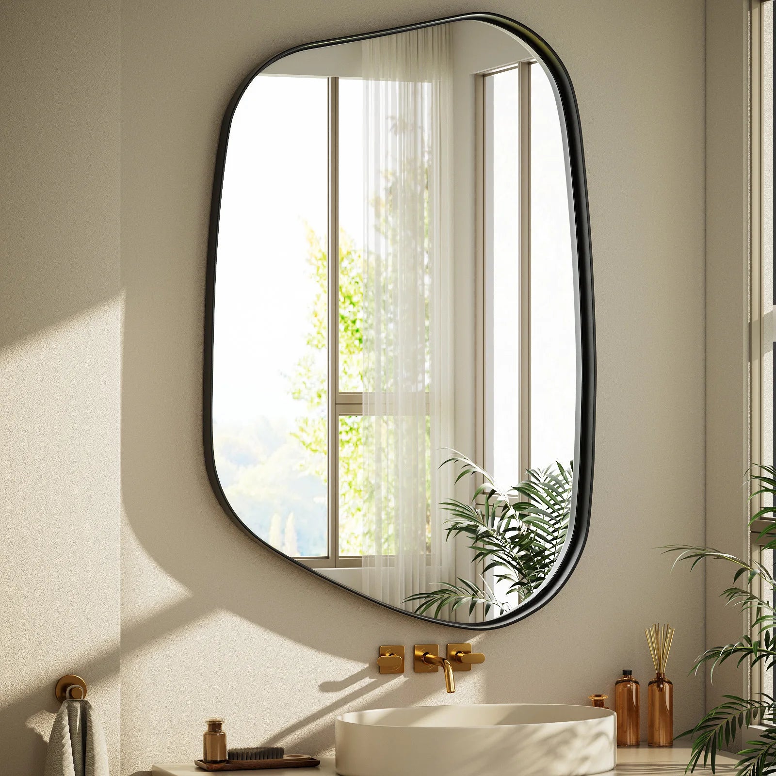 Beartypeak Irregular, Asymmetrical Bathroom Mirror, Wall Mounted. Deep Frame