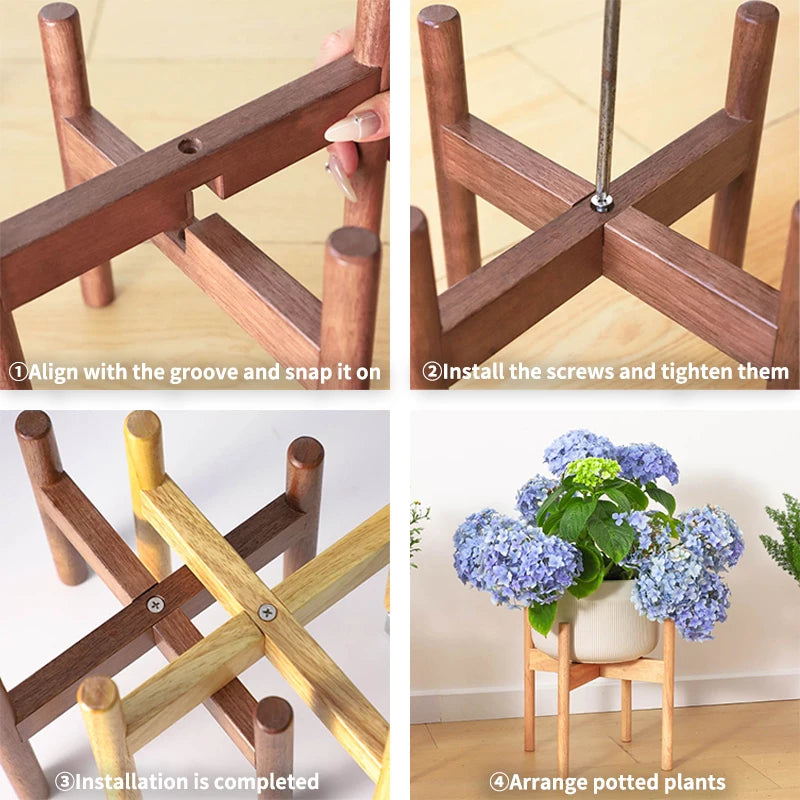Solid Wood Flower Plant Holder, Garden, Balcony Decor