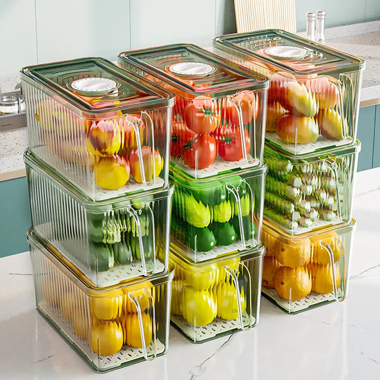 Stackable Refrigerator Storage Box, Lid with Handle, Use For Bread, Vegetables, fruit