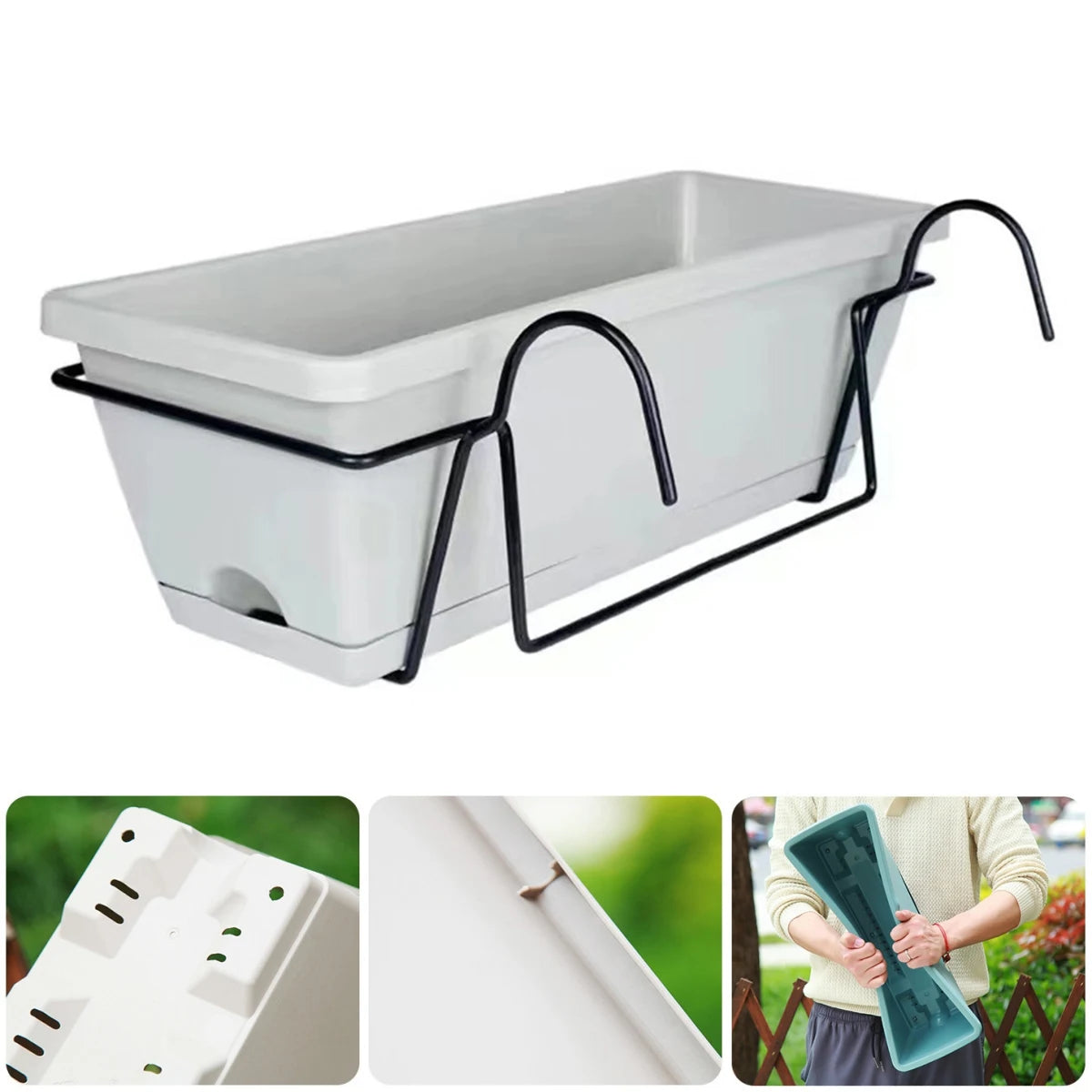 Balcony  Planter with Tray and Rack Plastic Garden Simple Rectangular long Pot Trough