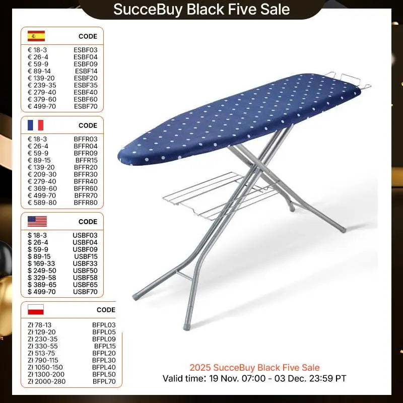 SucceBuy Full Size Ironing Boards 4/3Layers Heat Resistand Structure Height Adjustable&Foldable Legs W/ Removable&Washable Cover