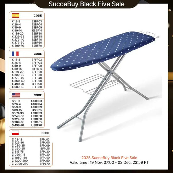 SucceBuy Full Size Ironing Boards 4/3Layers Heat Resistand Structure Height Adjustable&Foldable Legs W/ Removable&Washable Cover