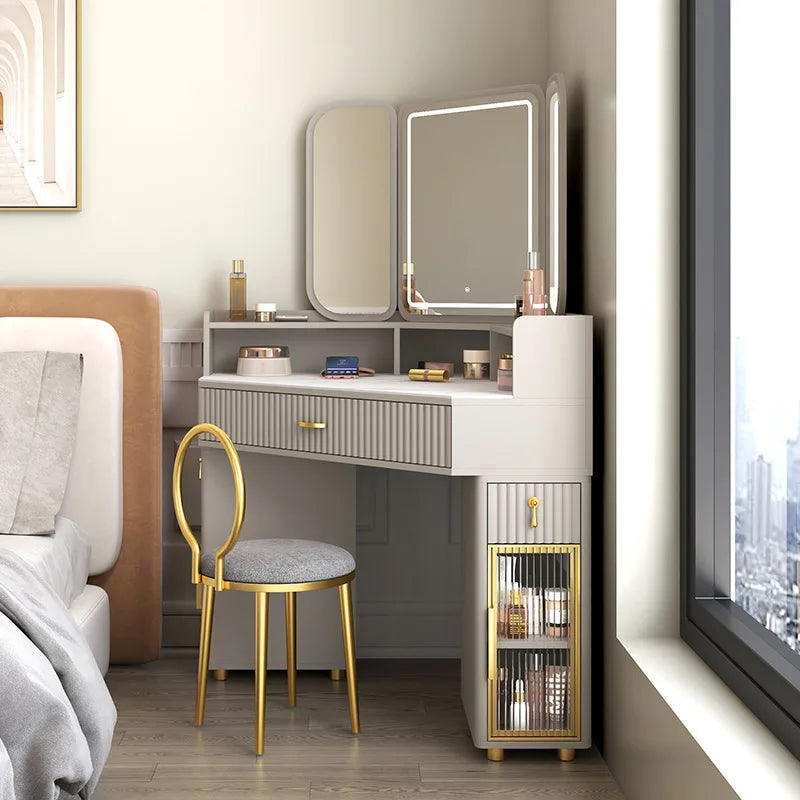 Dressing Table Solid Wood Corner Triangle Makeup Storage, Chair
