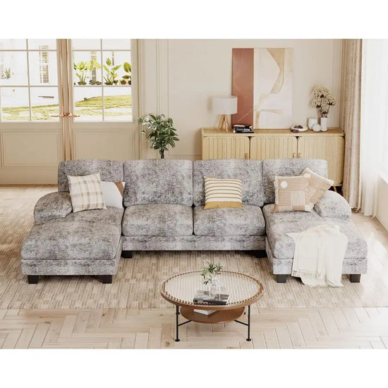 Sectional Couches for Living Room, U Shaped Couch with Chenille Fabric, 4 Seat Modern Sofa with Removable Pillows for Customizing