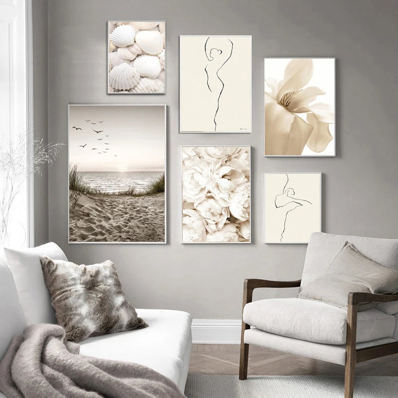 Canvas Paintings White Shells, Beach, Flowers, Posters and Prints