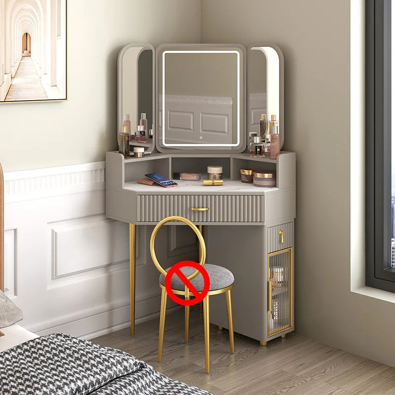 Dressing Table Solid Wood Corner Triangle Makeup Storage, Chair