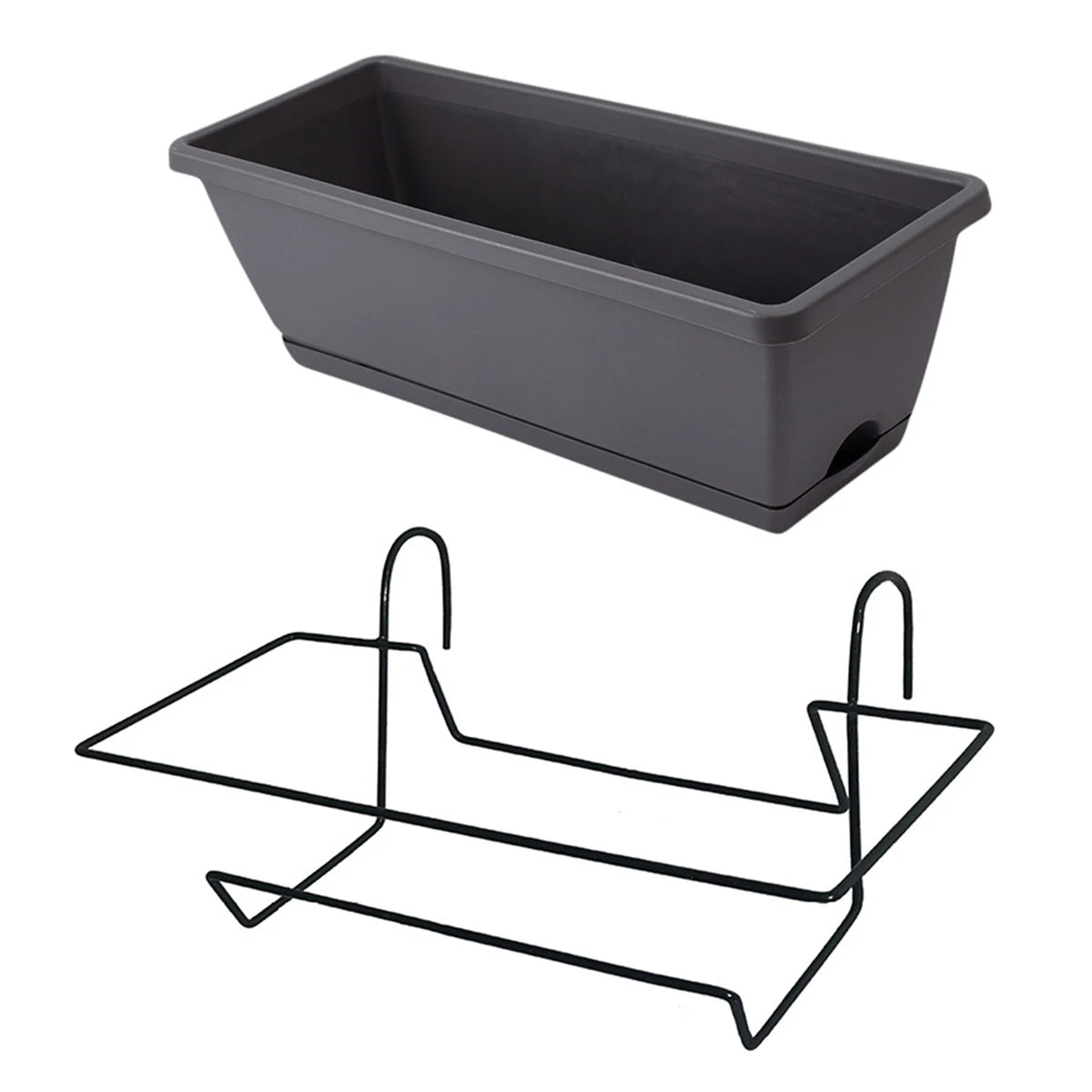 Balcony  Planter with Tray and Rack Plastic Garden Simple Rectangular long Pot Trough