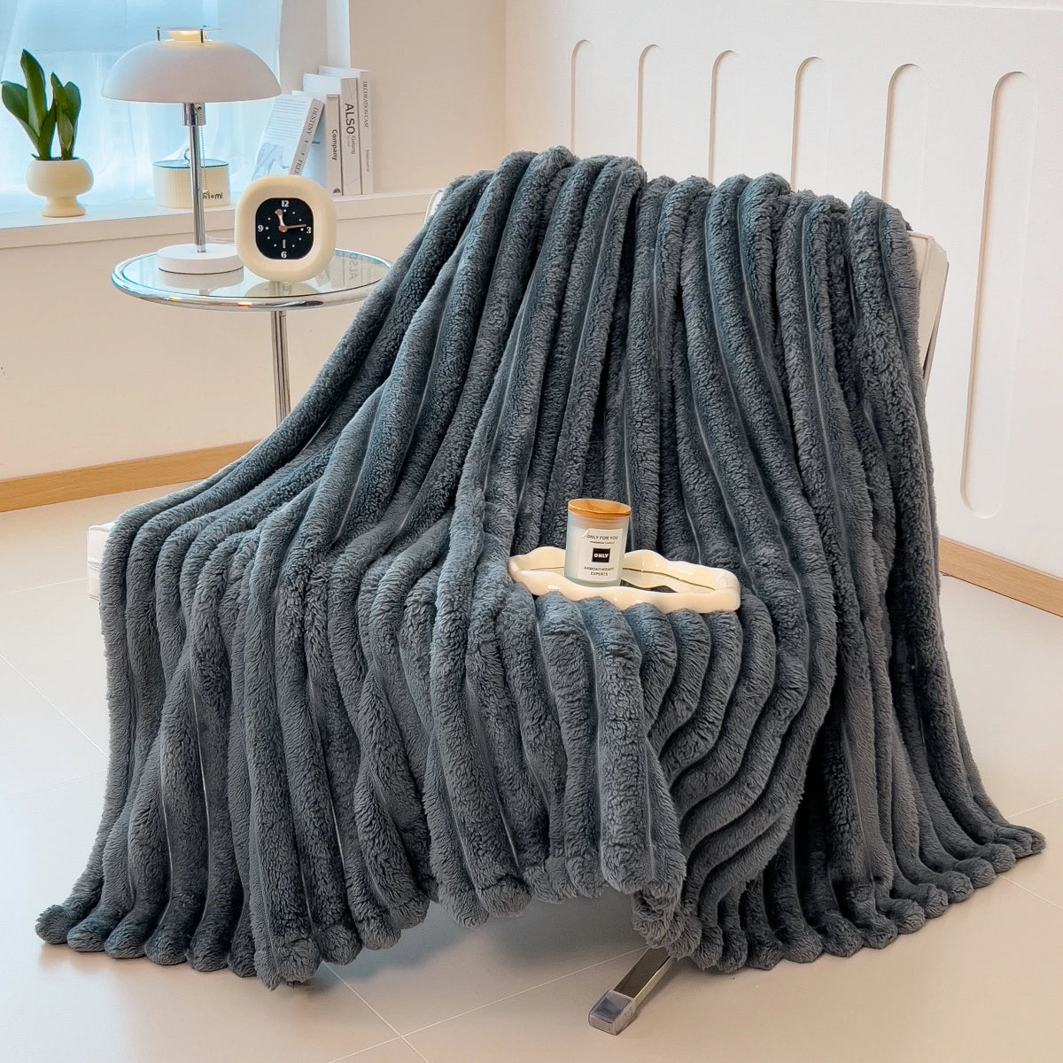 Solid Color Thick Wide Striped Blanket, Use As a Sofa Throw, or Bed Blanket