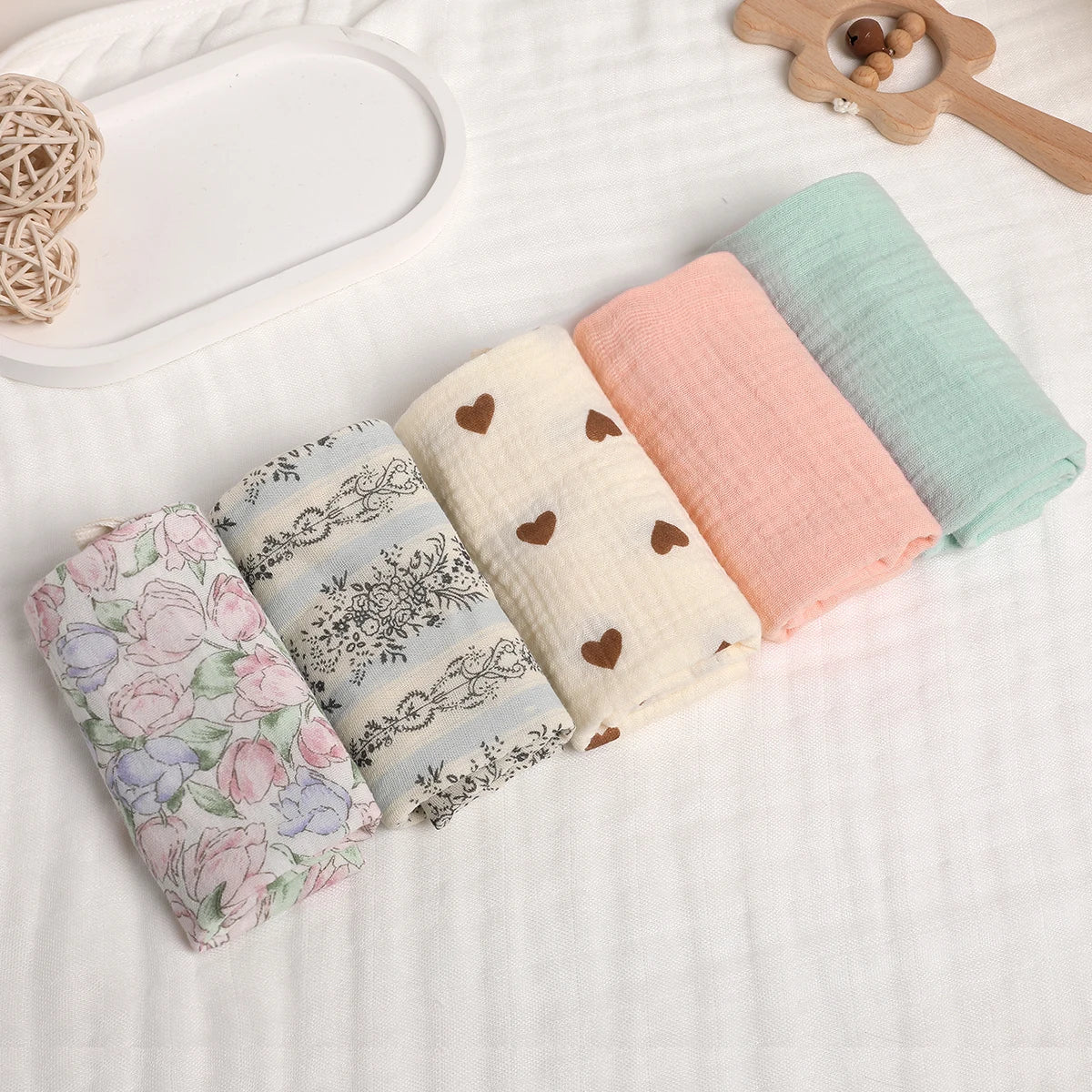 5 Baby Washcloths, Newborn Burp Cloth, Square Towels, 6 Layers Pure Cotton