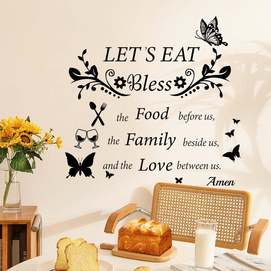 4pcs Elegant Letter Print Wall Decals for Kitchen & Dining Room - Removable PVC, Self-Adhesive Blessing Phrases Stickers ﻿