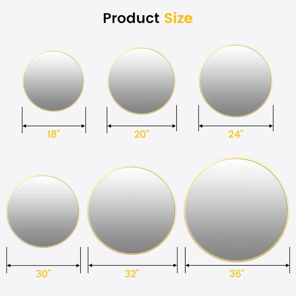 E-Thick Round Mirror Gold Aluminum Frame Wall Mounted
