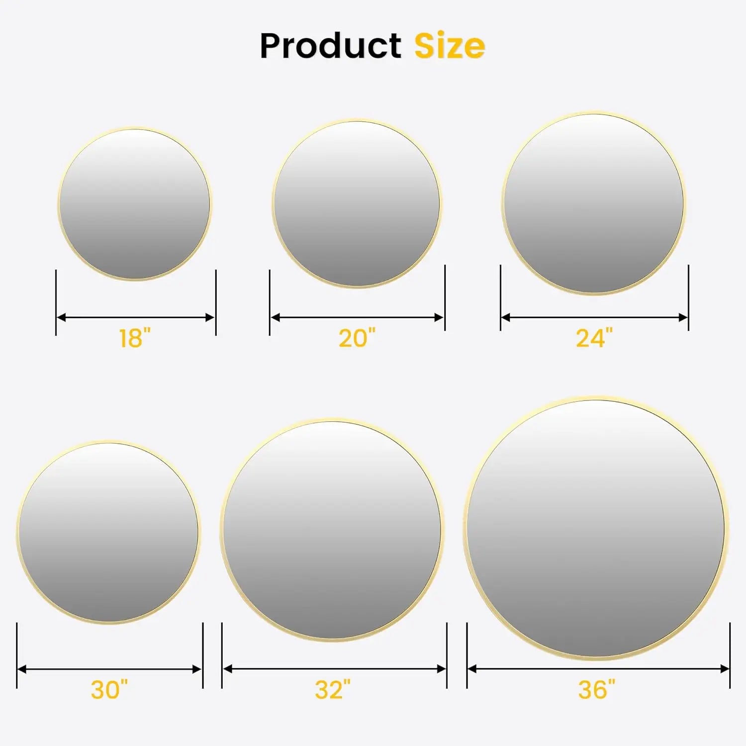 E-Thick Round Mirror Gold Aluminum Frame Wall Mounted