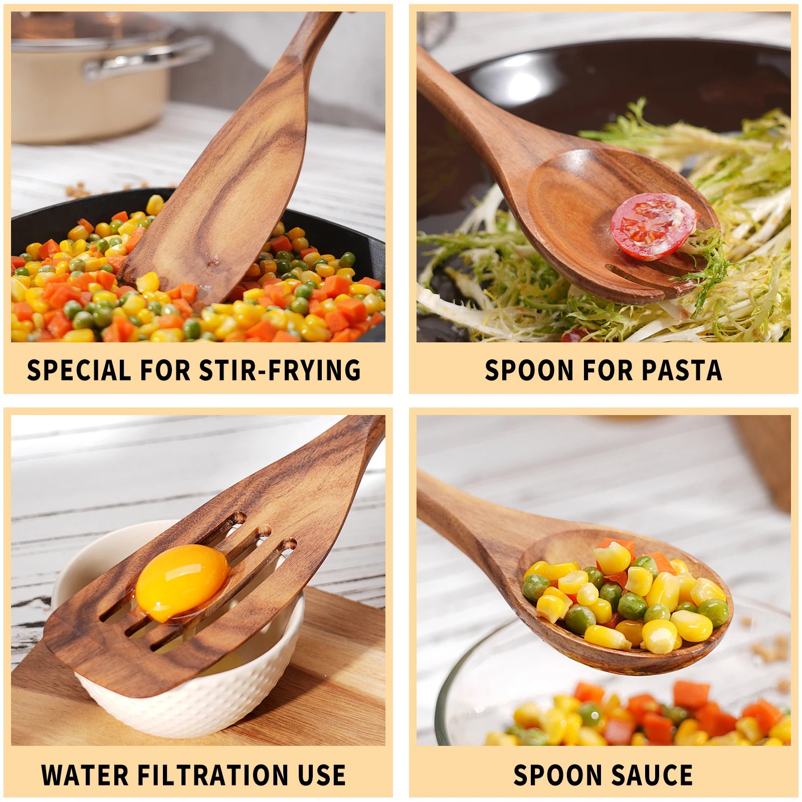 9 PCS Kitchen Utensils Set Wooden Hand Made