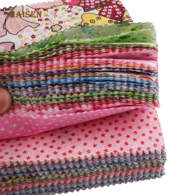 Haisen ,Random Mix Color Printed Thin Cotton Fabric Patchwork, Square Low Density Cloth Set For Quilting & Sewing Material 13*13cm