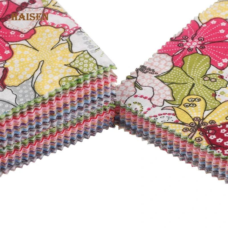 Haisen ,Random Mix Color Printed Thin Cotton Fabric Patchwork, Square Low Density Cloth Set For Quilting & Sewing Material 13*13cm