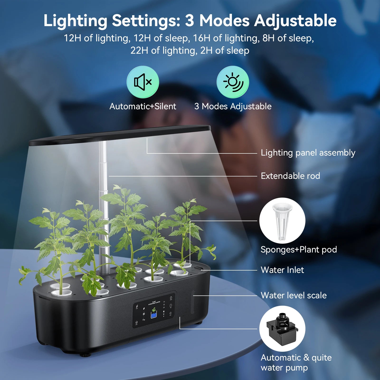 Hydroponics Growing System 13 Pods, Growth lights, Indoors