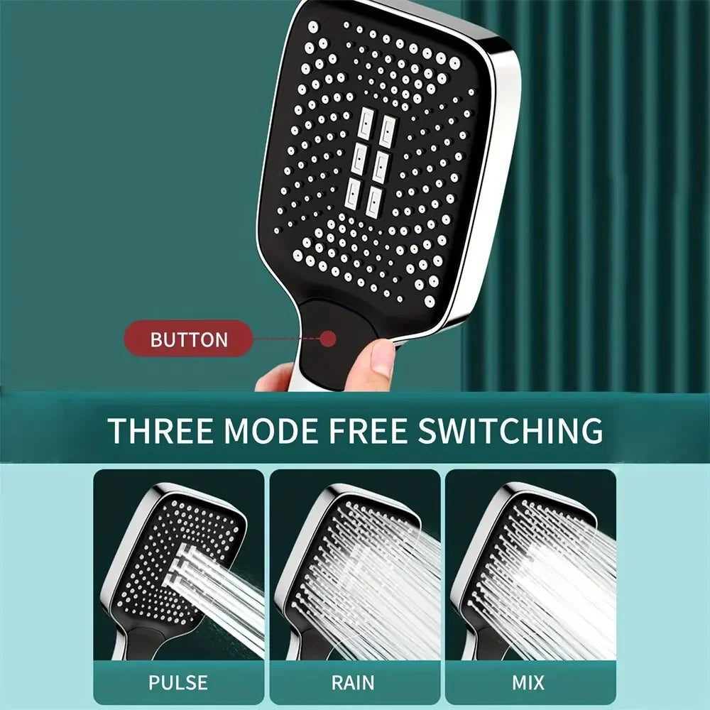 Adjustable Shower Head. 3 Modes: Pulse, Rain, and Mix.  Water Saving