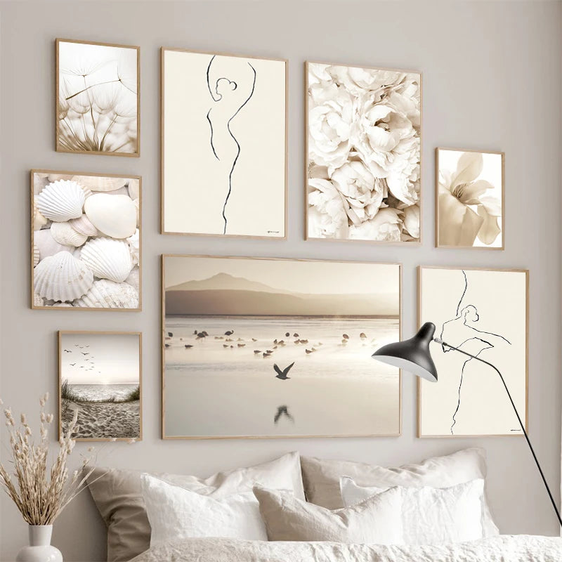 Canvas Paintings White Shells, Beach, Flowers, Posters and Prints