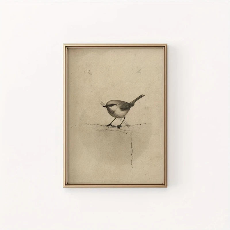 Vintage Bird Art Print Poster Antique Bird Sketch Wall Art Canvas Painting Vintage Country Bird Neutral Farmhouse Room Decor