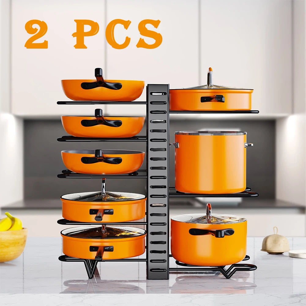 2 Pack Pot Rack Organizer And Storage Rack, Adjustable Pot Lid Holder and Pan Holder