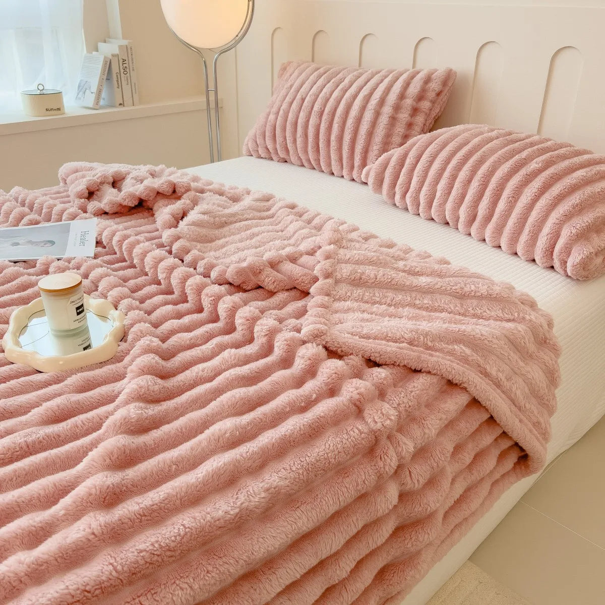 Solid Color Thick Wide Striped Blanket, Use As a Sofa Throw, or Bed Blanket