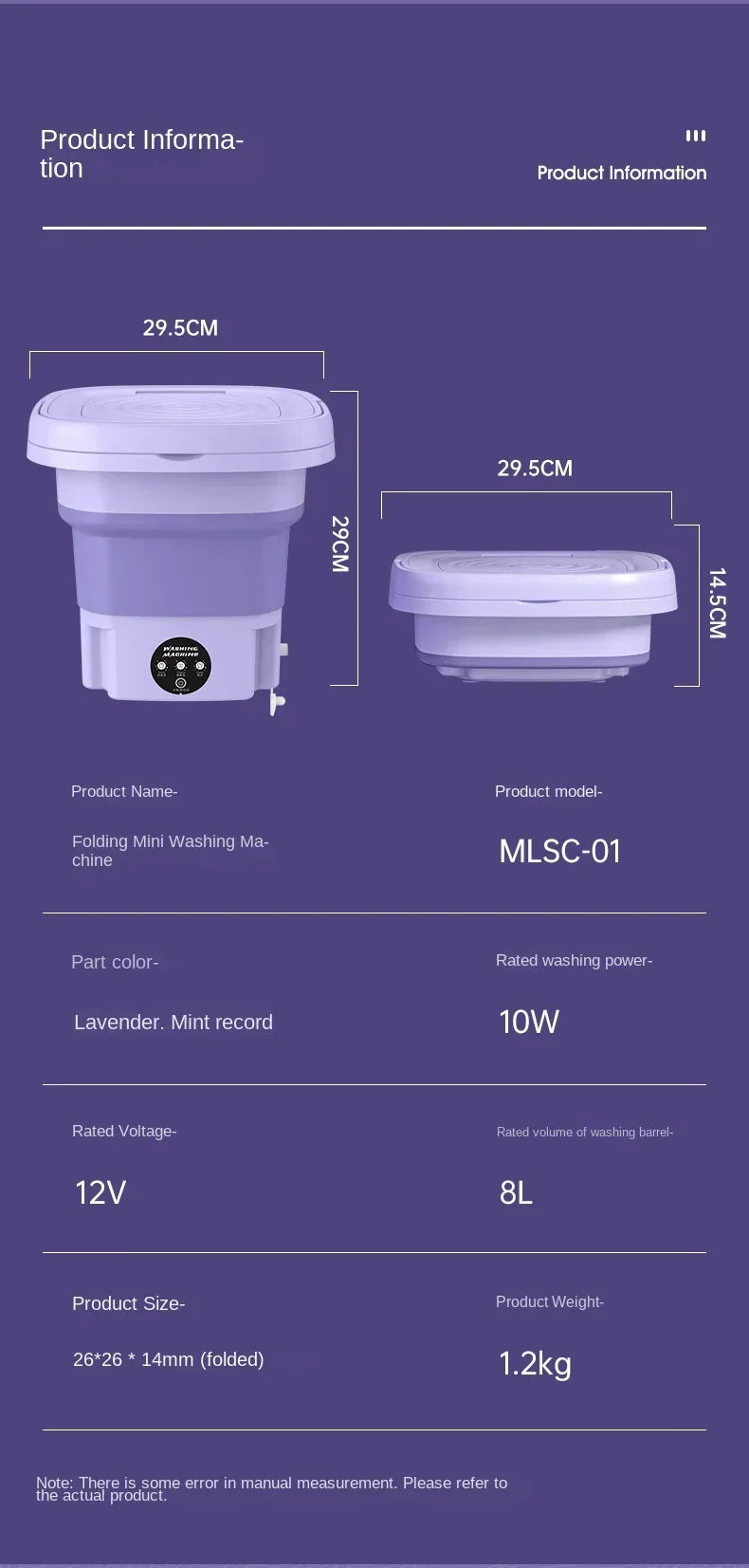 Portable Washing Machine, 8L Small Foldable Spin Dryer, Mini Laundry for Socks and Underwear Lightweight Efficient
