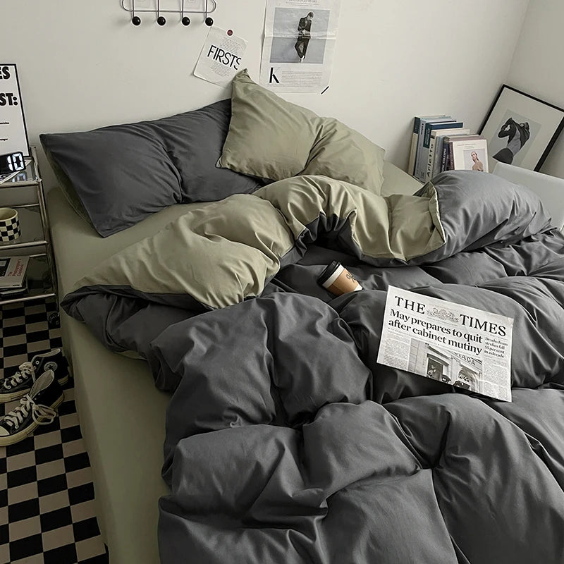 3-Piece Double 2 Color Duvet Cove + Pillowcase, Soft Breathable, Without Core