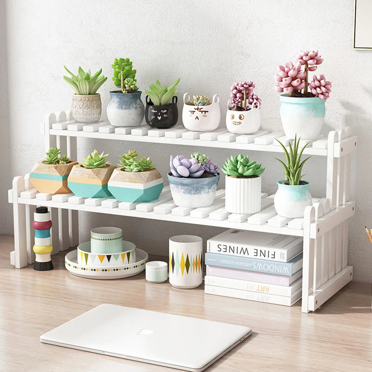 2 Tier Natural Bamboo Shelf For Plants, Books, Household