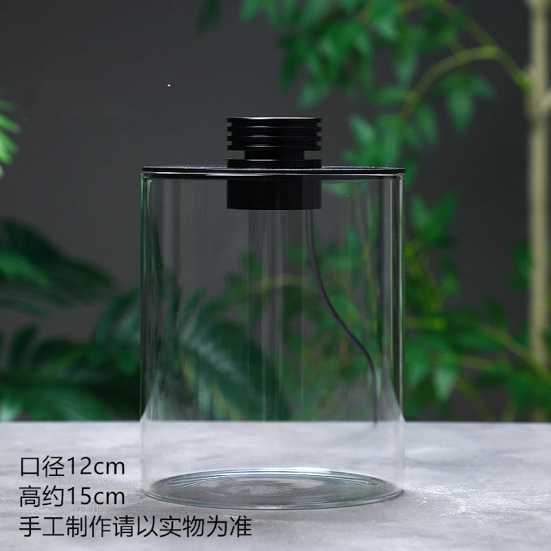 Micro Landscape Ecological Desktop Glass Plant Terrarium with Grow Light