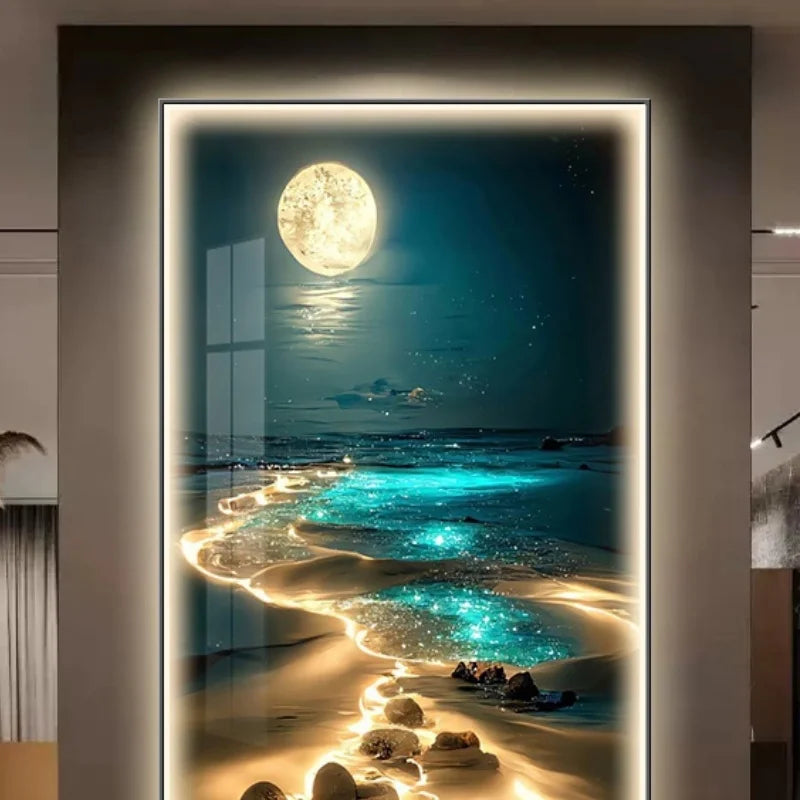 Moonlight On Ocean Waves. Light Painting