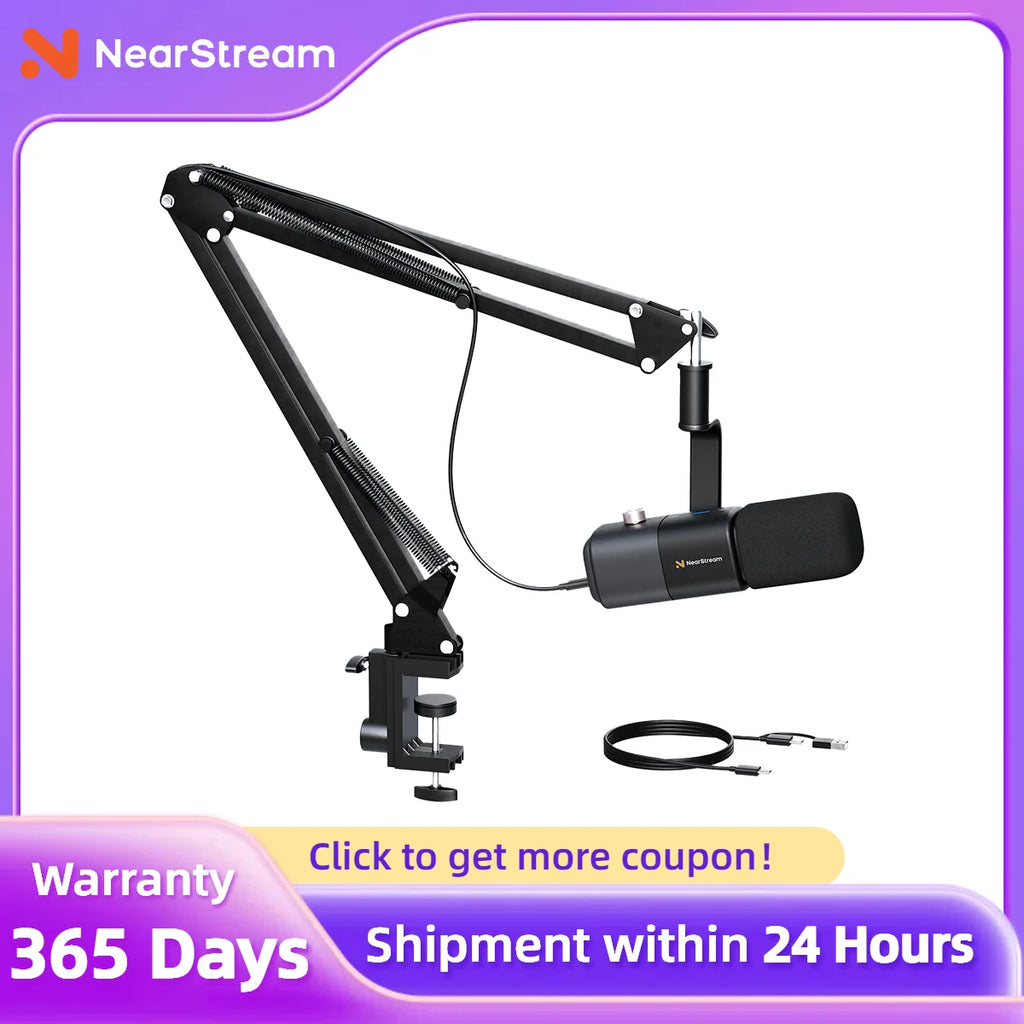 NearStream USB XLR Dynamic Microphone Boom Arm Professional Mic