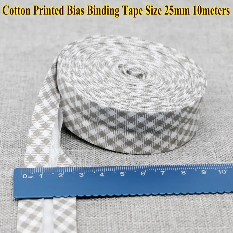 Cotton Bias Tape Ribbon Dots Grid Stripe Tartan Checked Scottish Printed 25mm 1" 10m Cotton Twill Fabric Fold