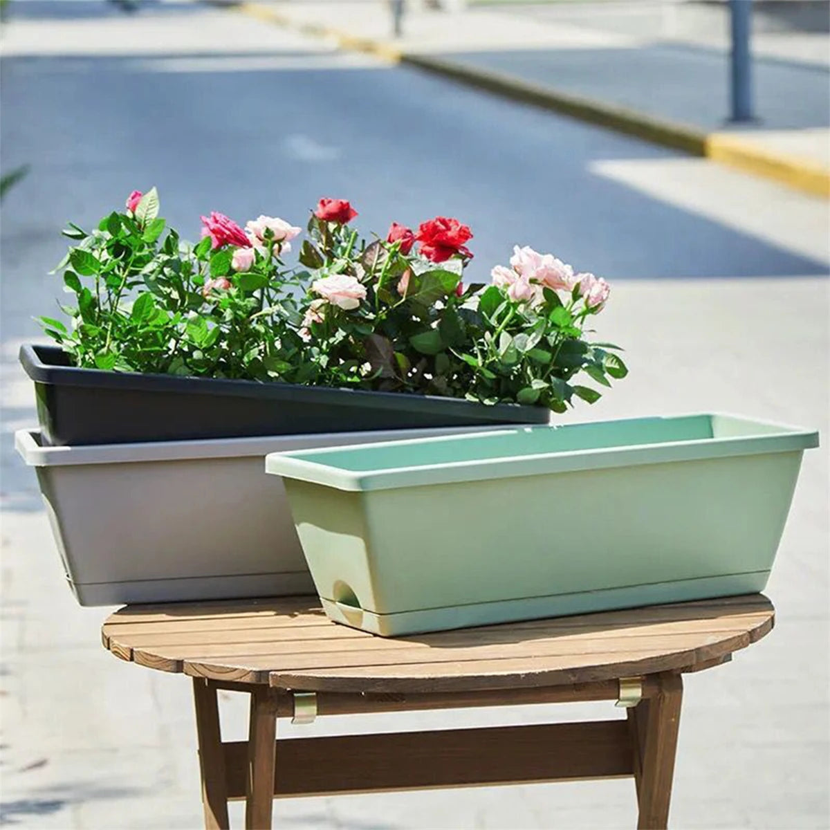 Balcony  Planter with Tray and Rack Plastic Garden Simple Rectangular long Pot Trough