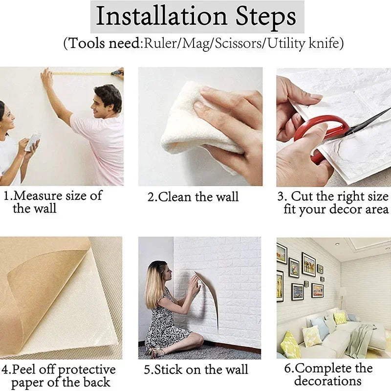 70cmx1/5/10m 3DWallpaper Waterproof Decoration Self-Adhesive Foam Brick Wallpaper