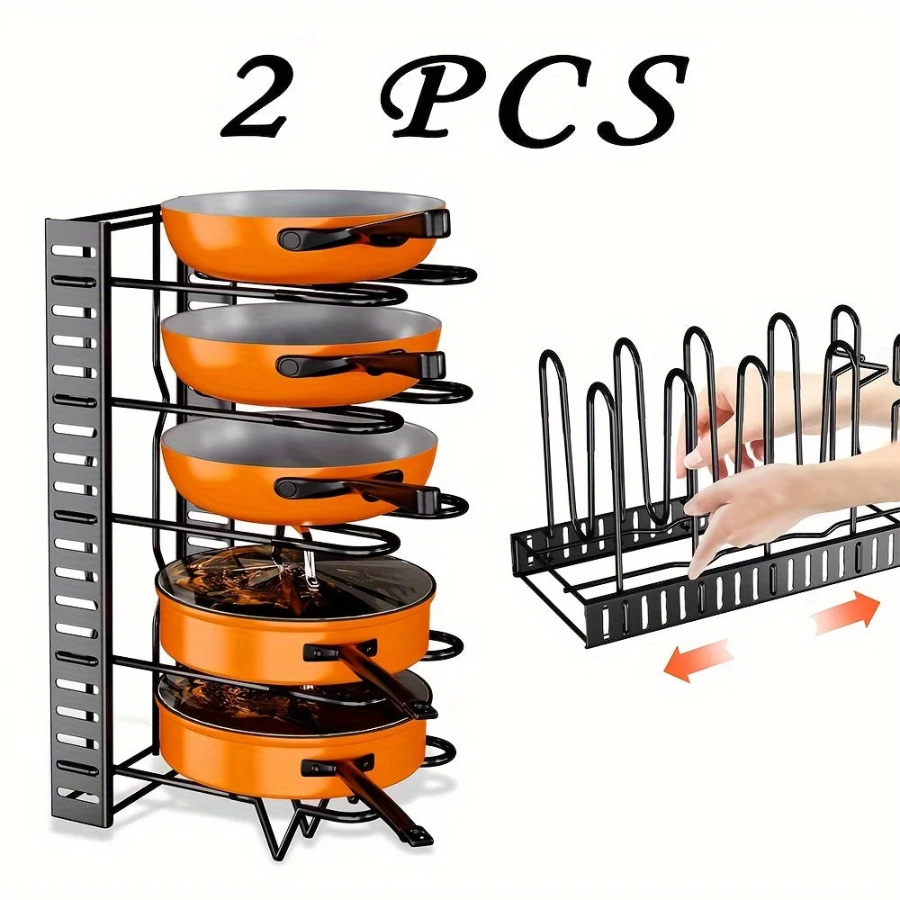 2 Pack Pot Rack Organizer And Storage Rack, Adjustable Pot Lid Holder and Pan Holder