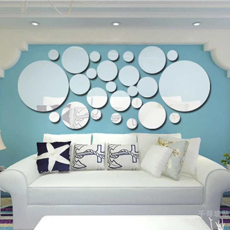 3D Round Acrylic Mirror Wall Stickers 26PCS Nice Effect