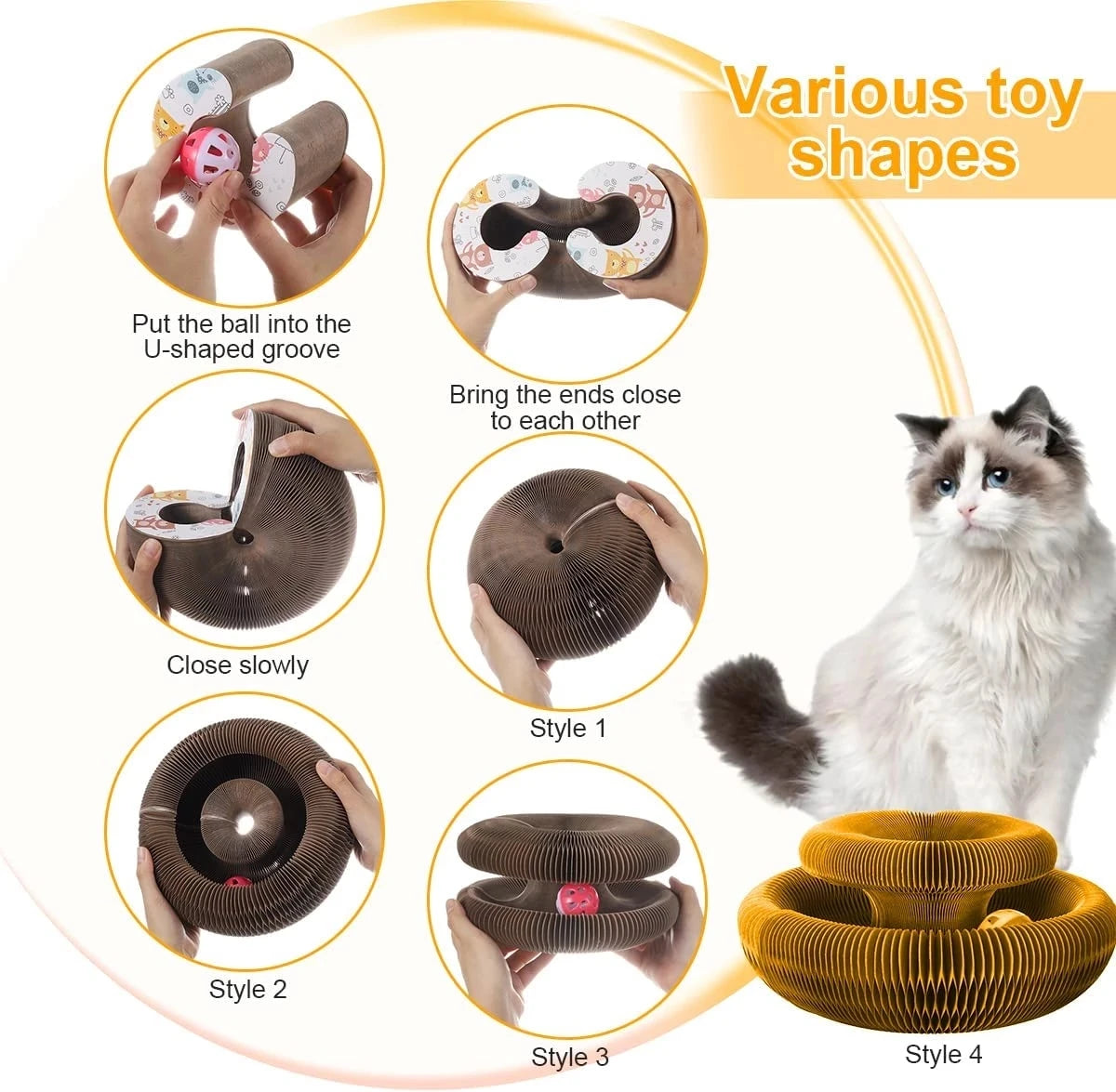 Magic Cat Scratch Organ Board Cat Toy with Ball  Cat Climbing Frame Round Corrugated Cat Scratching Toy
