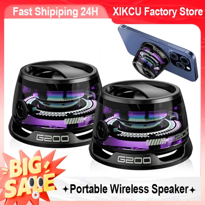 Mini Stereo Magnetic Bluetooth XIKCU Portable Speaker RGB Color light Phone Holder