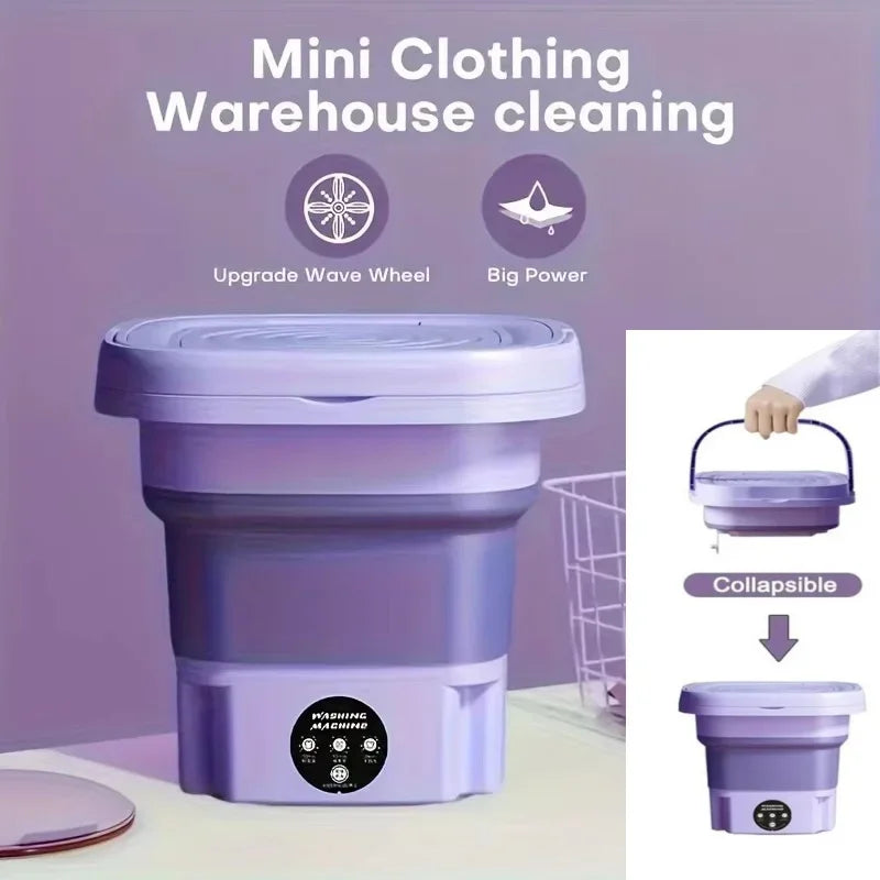 Portable Washing Machine, 8L Small Foldable Spin Dryer, Mini Laundry for Socks and Underwear Lightweight Efficient
