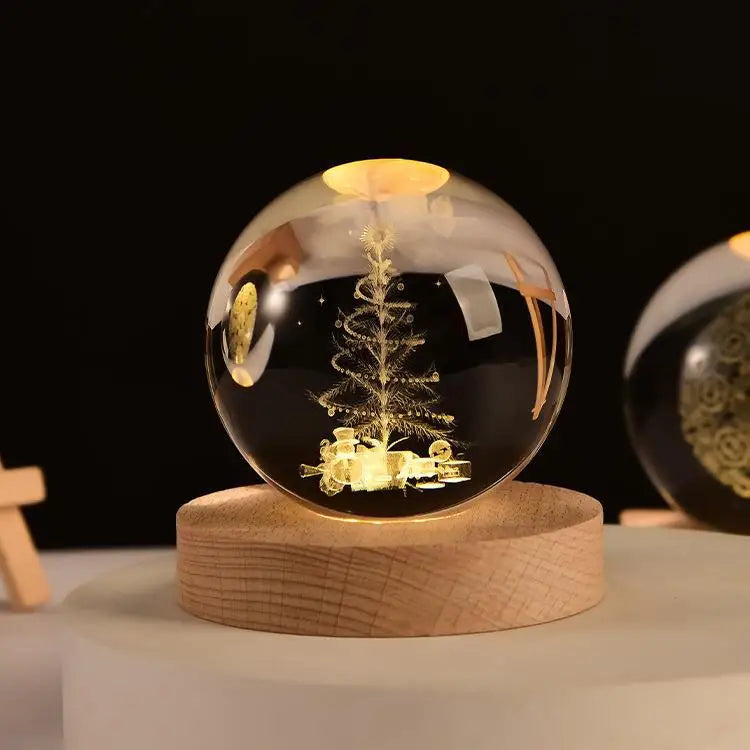 3D Glowing Planetary Crystal Ball Night Light - Christmas Tree Design