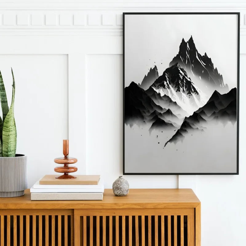 Black on White Minimalist Landscapes and Crow Wall Art