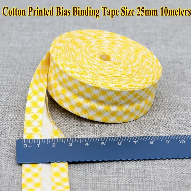 Cotton Bias Tape Ribbon Dots Grid Stripe Tartan Checked Scottish Printed 25mm 1" 10m Cotton Twill Fabric Fold